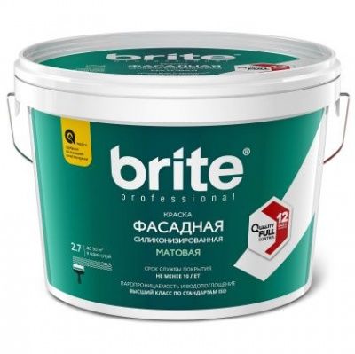 Краска BRITE PROFESSIONAL  фасадная силиконизированная белая матовая база А , 2,7 л