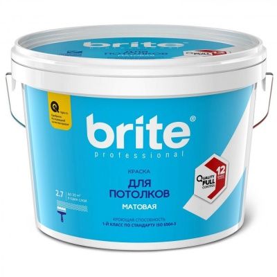 Краска BRITE PROFESSIONAL  для потолков белая матовая база А , 2,7 л