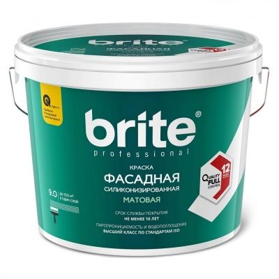 Краска BRITE PROFESSIONAL  фасадная силиконизированная белая матовая база А , 9 л