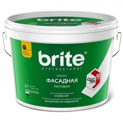 Краска BRITE PROFESSIONAL  фасадная белая матовая база А , 2,7 л